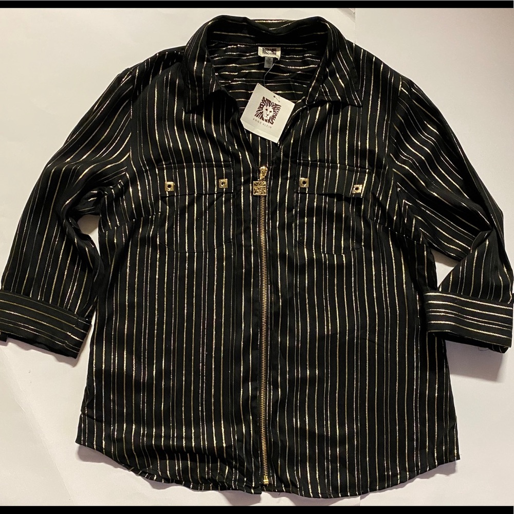 Anne Klein Stripe Blouse Sz PM